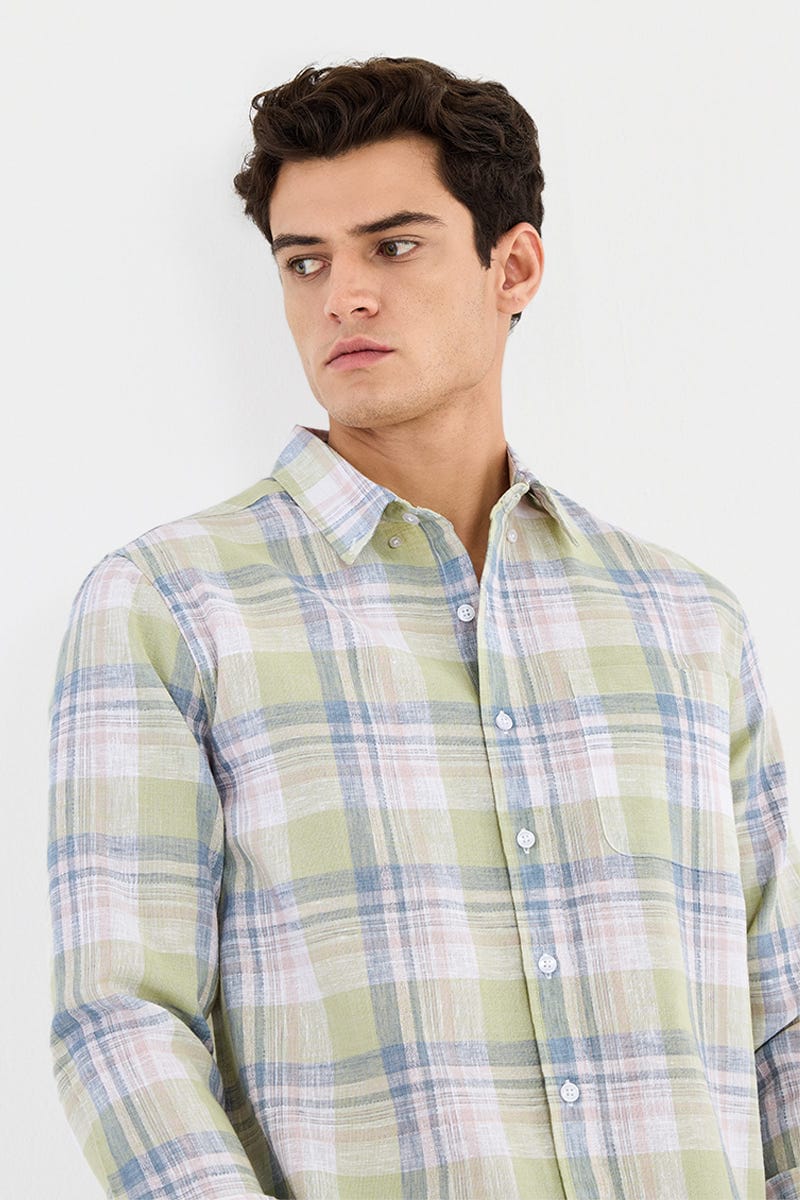 Men's Green Checked Casual Shirt